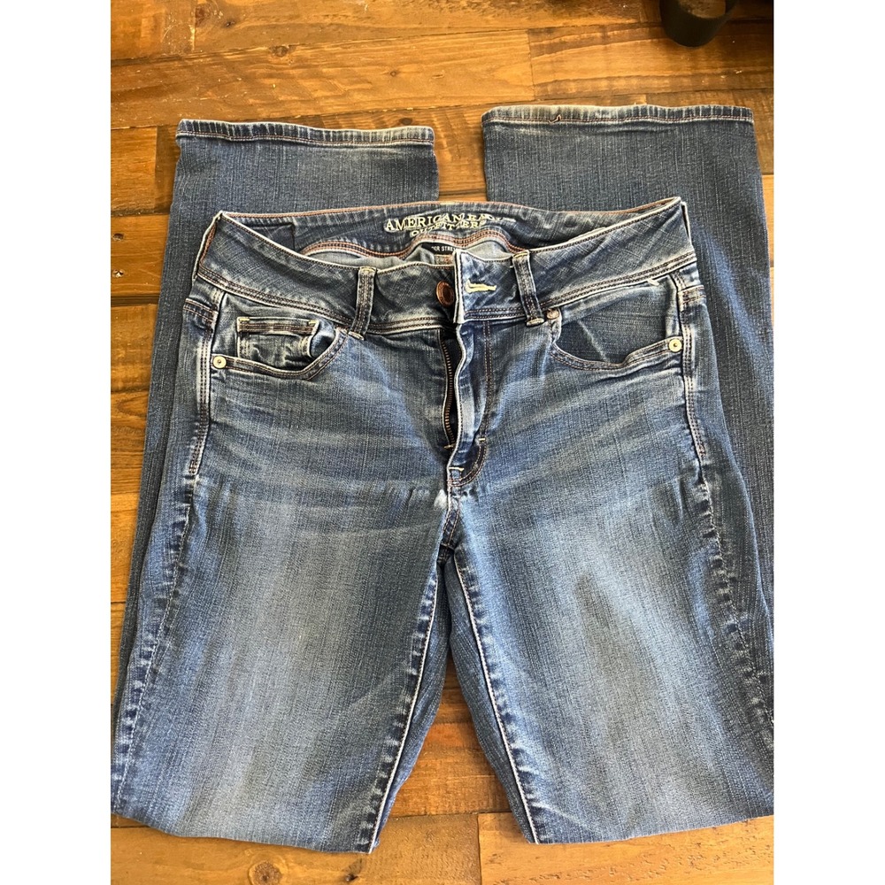 AMERICAN EAGLE Kick Boot Jeans Super Stretch Women 8 Regular Blue Denim Y2K